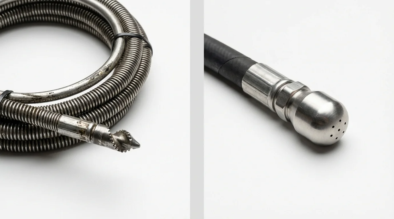 Drain snake cable and hydro jetting nozzle used for drain cleaning in Blanco, TX