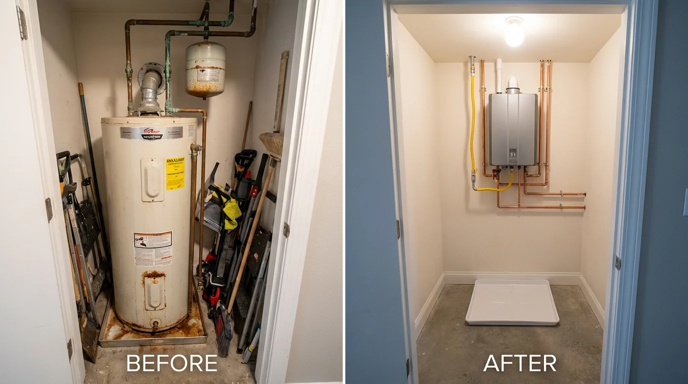Tank water heater versus wall-mounted tankless unit comparison for Blanco, TX homeowners