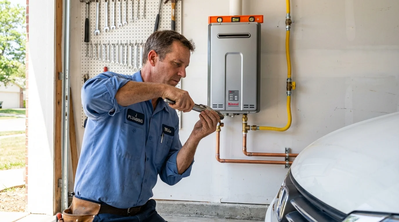 Tankless water heater installation by a Johns Plumbing LLC plumber in Blanco