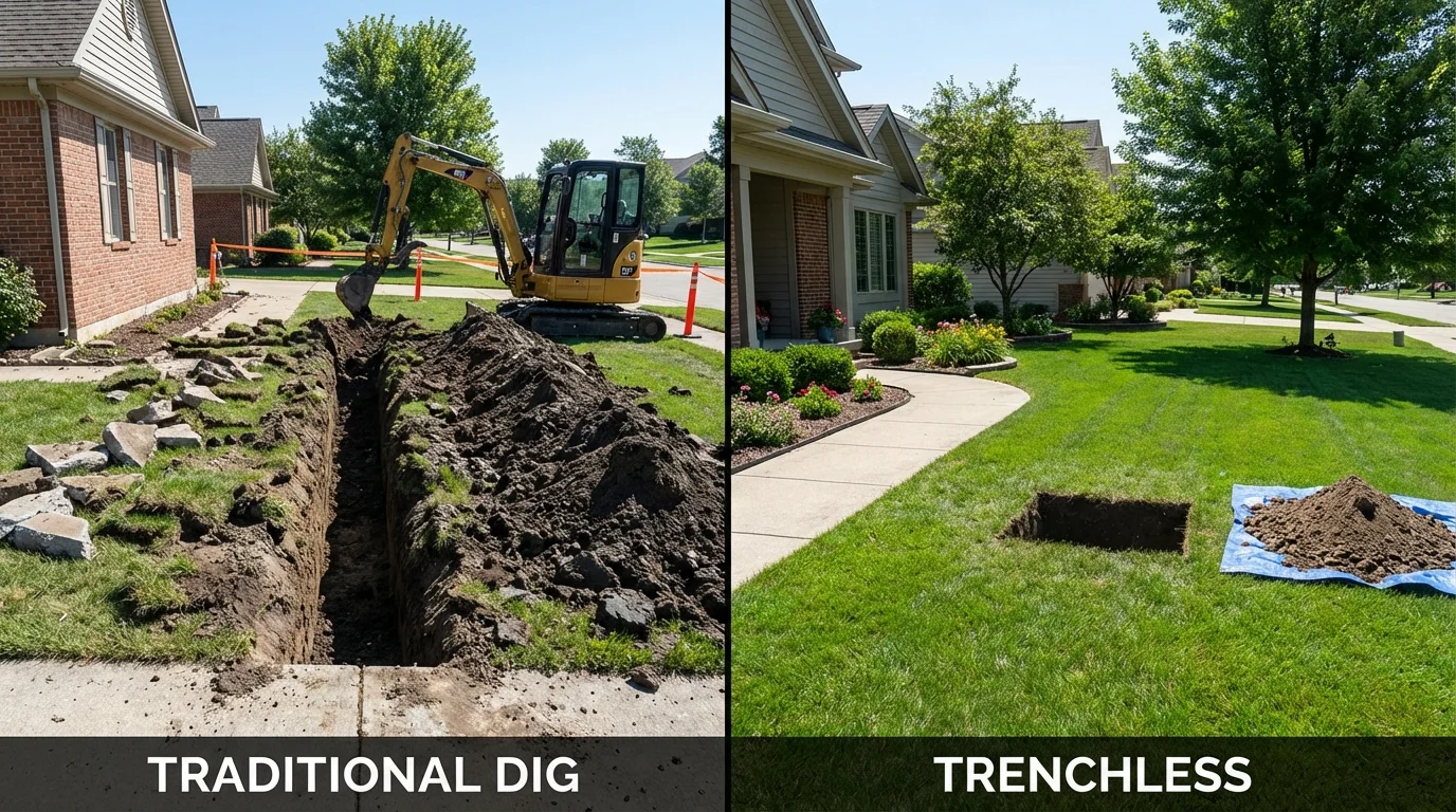 Trenchless sewer repair with minimal yard damage versus traditional excavation in Blanco, TX